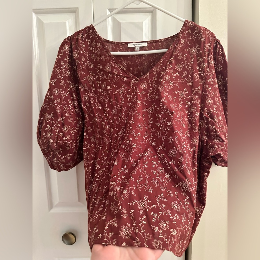 Madewell Cottagecore Floral V-Neck Top - Deep Plum / Burgundy - Size Large - Picture 8 of 9